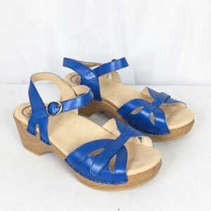 Dansko Jodie Blue Faux Wood Heel Sandals Heels
